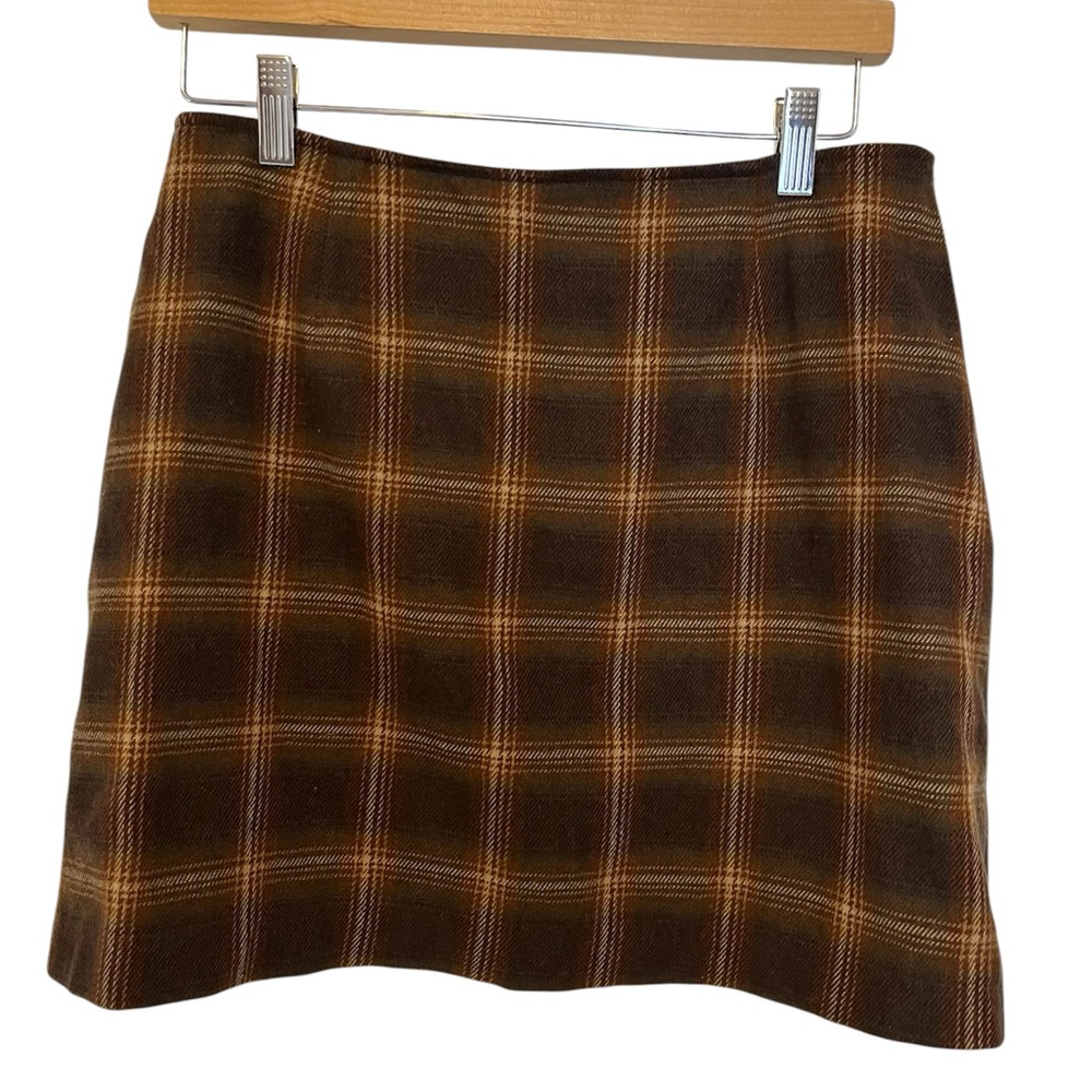 Limited America Sz10 (Made in Italy) Brown Plaid Wool Blend Mini Skirt